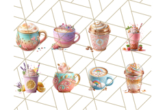 Pastel Coffee Mug Clipart PNG, Latte Iced Coffee Tea Cups Product Image 4