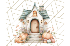 Watercolor Halloween Cottage Clipart, Ghosts &amp; Pumpkins Png Product Image 4