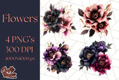 Gothic Floral PNG, Dark Aesthetic Flowers Clipart Print Product Image 1