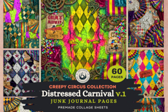 Distressed Carnival Journal pages 1, Halloween Creepy Circus Product Image 1