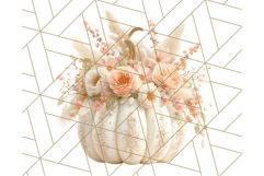 Pumpkin Clipart with Fall Flowers PNG Autumn Illustration Product Image 4
