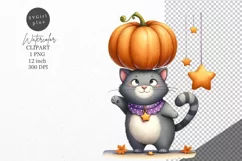 Autumn clipart, Funny cat clipart, Pumpkin clipart Product Image 1