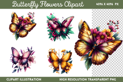 Butterfly Flowers Clipart PNG Product Image 1