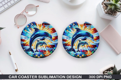 Dolphins Car Coaster Sublimation, 4th Of July Coaster PNG Product Image 1