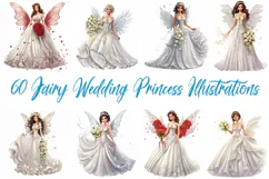60 Fairy Princess Angel Wedding Dress Illustration JPG Product Image 1