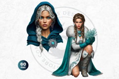 Fantasy Boreal Winter Girls Warrior &amp; Ice Queen Clipart Product Image 10