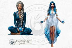 Fantasy Boreal Winter Girls Warrior &amp; Ice Queen Clipart Product Image 11
