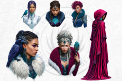 Fantasy Boreal Winter Girls Warrior &amp; Ice Queen Clipart Product Image 14