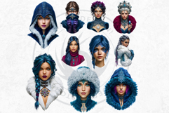 Fantasy Boreal Winter Girls Warrior &amp; Ice Queen Clipart Product Image 16