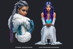 Fantasy Boreal Winter Girls Warrior &amp; Ice Queen Clipart Product Image 3