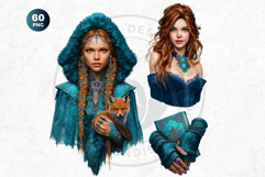 Fantasy Boreal Winter Girls Warrior &amp; Ice Queen Clipart Product Image 4