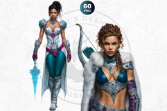 Fantasy Boreal Winter Girls Warrior &amp; Ice Queen Clipart Product Image 8