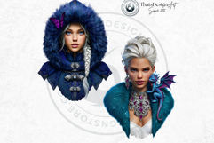 Fantasy Boreal Winter Girls Warrior &amp; Ice Queen Clipart Product Image 9