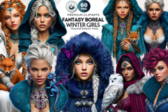 Fantasy Boreal Winter Girls Warrior &amp; Ice Queen Clipart Product Image 1
