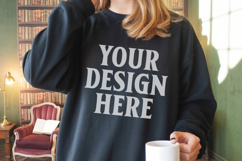 Black Gildan 18000 Crewnwck Sweatshirt Mockup, gildan 18000 Product Image 1