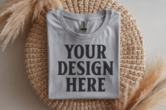 Gildan 64000 Heather Grey Folded T-Shirt Mockup | Flat Lay U Product Image 1