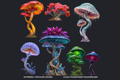 Glowing Fantasy Mushrooms PNG, Magic Mushroom Clipart Product Image 3