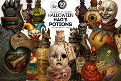 Halloween Hag&#039;s Potions PNG Cliparts spooky gothic bottle Product Image 1