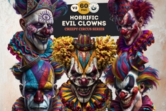 Horrific Evil Clown Clipart - Creepy Circus PNG Graphics Product Image 1