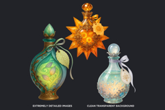 Magical Potion Bottles PNG, Fantasy Witchcraft Clipart Product Image 3