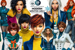 Modern Winter Girls Fashion Illustrations PNG Graphics Product Image 1