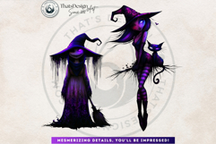 Neon Haunted Witches Clipart, Spooky Kawaii Halloween PNG Product Image 10