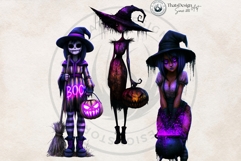 Neon Haunted Witches Clipart, Spooky Kawaii Halloween PNG Product Image 11