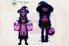 Neon Haunted Witches Clipart, Spooky Kawaii Halloween PNG Product Image 12