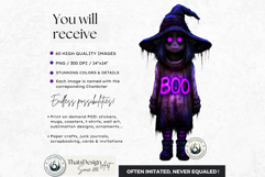 Neon Haunted Witches Clipart, Spooky Kawaii Halloween PNG Product Image 2