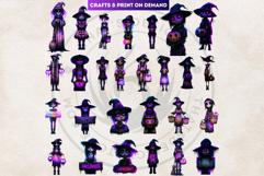 Neon Haunted Witches Clipart, Spooky Kawaii Halloween PNG Product Image 5
