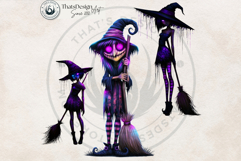 Neon Haunted Witches Clipart, Spooky Kawaii Halloween PNG Product Image 6