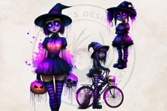 Neon Haunted Witches Clipart, Spooky Kawaii Halloween PNG Product Image 8