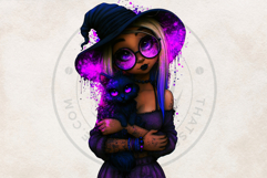 Neon Haunted Witches Clipart, Spooky Kawaii Halloween PNG Product Image 9