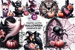 Pastel Goth Halloween PNG Set, Pink Halloween Clipart Product Image 1