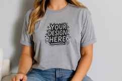 Women Grey Casual T-Shirt Mockup PSD JPG Product Image 1