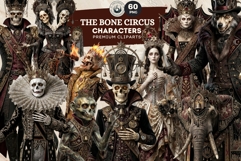The Bone Circus Clipart, Gothic Skeleton Carnival PNG bundle Product Image 1