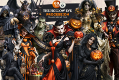 Hollow Eve Procession Halloween Clipart, Horror characters Product Image 1