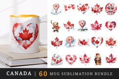 60 watercolor Canada day canadian flag maple leaf hockey polar bear beaver syrup design wrap sublimation bundle for mug