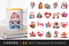 60 watercolor Canada day canadian flag maple leaf hockey polar bear beaver syrup design wrap sublimation bundle for mug