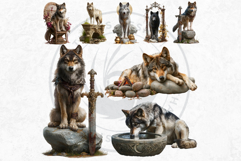 Watercolor Mystic Wolves Fantasy Clipart PNG Graphics Product Image 12