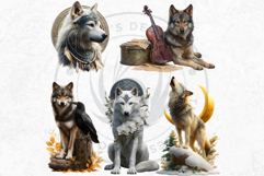 Watercolor Mystic Wolves Fantasy Clipart PNG Graphics Product Image 14