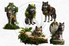 Watercolor Mystic Wolves Fantasy Clipart PNG Graphics Product Image 4
