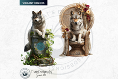 Watercolor Mystic Wolves Fantasy Clipart PNG Graphics Product Image 5