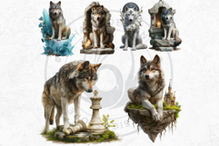 Watercolor Mystic Wolves Fantasy Clipart PNG Graphics Product Image 7