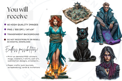 Witch hunters Clipart PNG Set, Fantasy Witches, black cat Product Image 2