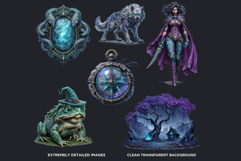 Witch hunters Clipart PNG Set, Fantasy Witches, black cat Product Image 3