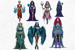Witch hunters Clipart PNG Set, Fantasy Witches, black cat Product Image 5