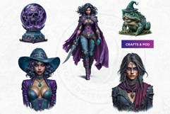 Witch hunters Clipart PNG Set, Fantasy Witches, black cat Product Image 6