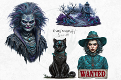 Witch hunters Clipart PNG Set, Fantasy Witches, black cat Product Image 8