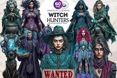 Witch hunters Clipart PNG Set, Fantasy Witches, black cat Product Image 1